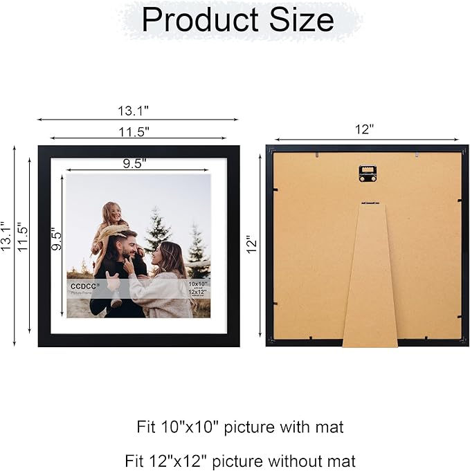 12x12 Picture Frame Set of 4, 12 x 12 Wood Photo Frames with Mat for 10x10 or 30x30cm Diamond Painting Art, Wooden Frame with Real Glass Cover for Wall and Tabletop Display,Black-Ruum Studio Home