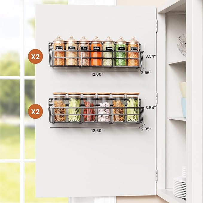 Spice Rack Organizer Wall Mount, Hanging Spice Pantry Storage Shelf Organization, 4 Pack Space Saving Seasoning Organizer for Kitchen Cabinet, Door or Bathroom, Black-Ruum Studio Home