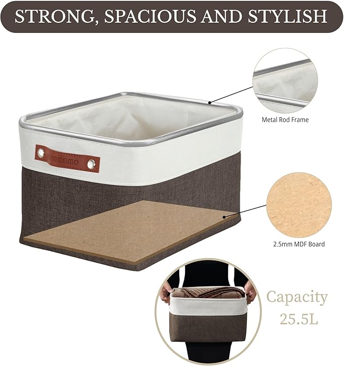 DECOMOMO Storage Bins Fabric Storage Baskets for Shelves, Linen Closet Organization Toys Nursery (Brown and White, Large - 3 Pack)-Ruum Studio Home