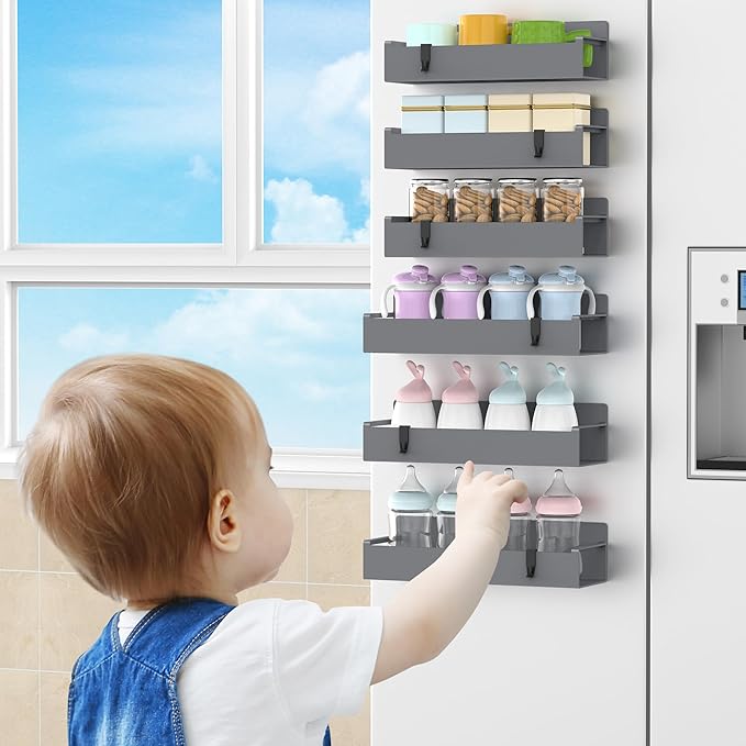 6 Pack Magnetic Spice Rack Organizer for Refrigerator and Oven, Dark Grey Fridge Organizers and Storage for Kitchen-Ruum Studio Home