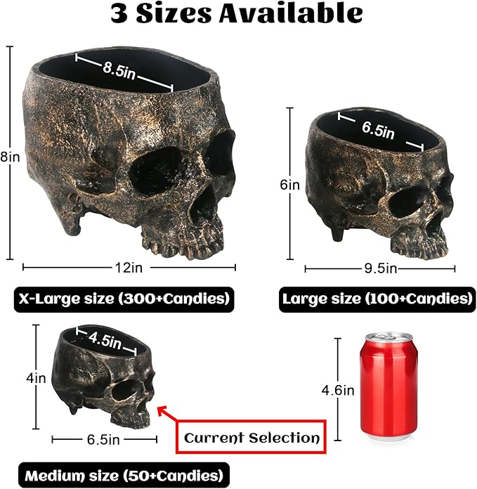 Halloween Skull Candy Dish- Deep Skull Head Halloween Candy Bowl Holder Artificial Resin Skulls Decor Indoor Outdoor Table Centerpieces Flower Pot Plant Office Pen Holder Desktop Ornaments - Bronze-Ruum Studio Home