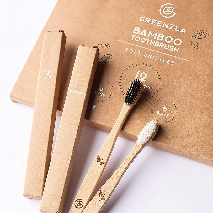 Greenzla Bamboo Toothbrushes for Adults – 12 Pack Wooden Toothbrush Set with Charcoal-Infused Soft Bristles, Natural Oral Care for Daily Use-Ruum Studio Home