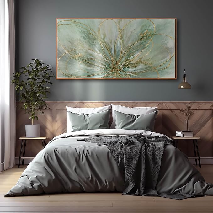 Framed Canvas Prints Gold Line Poster Abstract Wall Ar Green Pictures Wall Decor 29"x 58" Modern Artwork Large Wall Decorations for Living Room Home-Ruum Studio Home