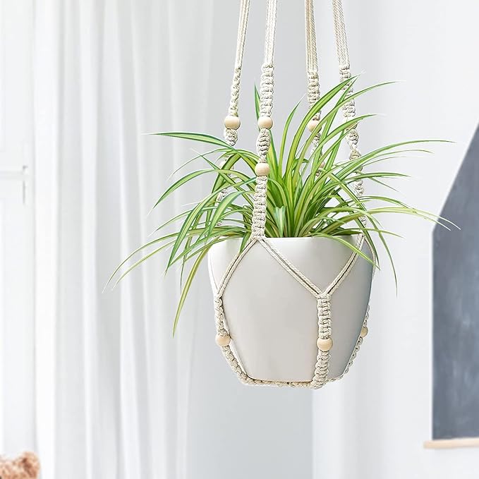ZMTECH 2 Pack 35 Inch Macrame Plant Hanger (Ivory) Indoor Hanging Planter Basket with Wood Beads Decorative Flower Pot Holder for Indoor Outdoor Boho Home Decor-Ruum Studio Home