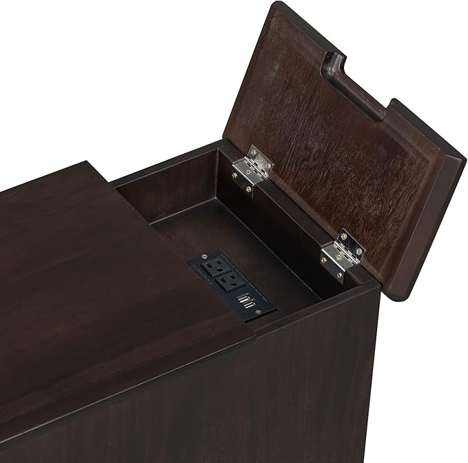 Traditional Wood End Table with Charging Station, Modern Vintage Sofa Chair Side Table Nightstand with Storage & Drawer for Living Room Bedroom, No Assembly, Antique Espresso-Ruum Studio Home