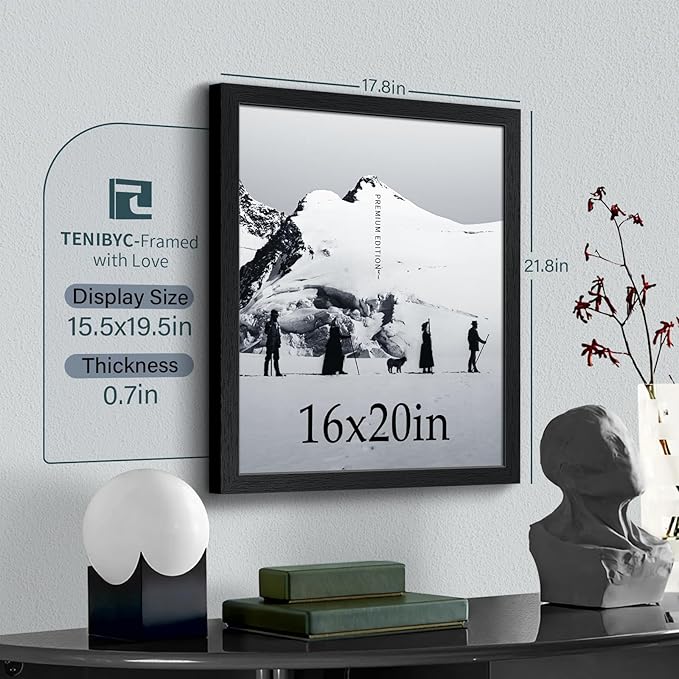 16x20 Picture Frame Set of 3 - Black Woodgrain, Solid Wood, HD Tempered Glass, Wall Gallery Poster Frame-Ruum Studio Home