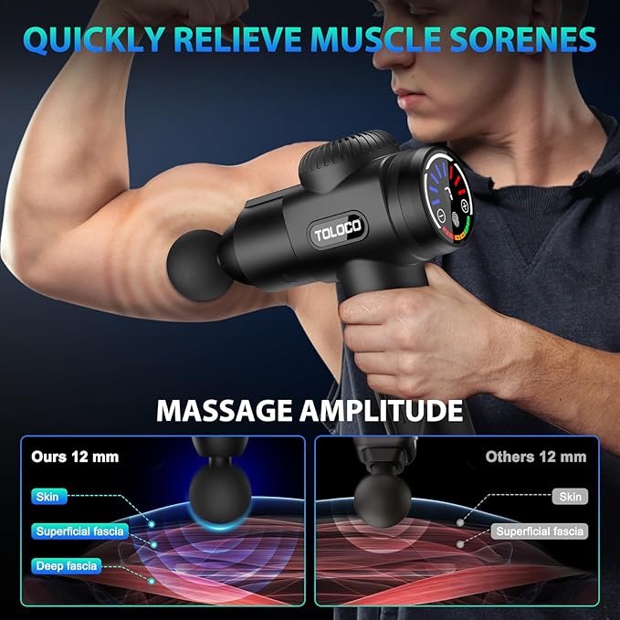 TOLOCO Massage Gun, Deep Tissue Back Massage for Athletes for Pain Relief, Percussion Massager with 10 Massages Heads & Silent Brushless Motor, Gifts for Fathers Day, Black-Ruum Studio Home