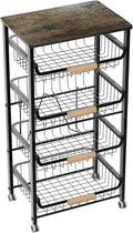 5-Layer Fruit Basket Kitchen Food Organizer and Rack, Stackable Storage Cart with Desktop, Pull-Out Hollow Metal Basket, Wheeled Sorting Rack Spice Rack, Black-Ruum Studio Home