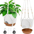 Hanging Planters for Indoor Outdoor Plants, 2 Pack Self Watering Hanging Pot with Drainage Holes, Removable Tray & 2 Kinds of Plant Hangers, 8'' Hanging Flower Pots for Home Garden Decor, White-Ruum Studio Home