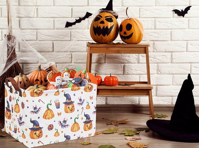 HIYAGON Rectangular Halloween Basket Trick or Treat Basket for Kids Boys and Girls Pumpkin Candy Box for Halloween Parties Cute Storage Bin Organizer Box Room Decor(Pumpkin)-Ruum Studio Home