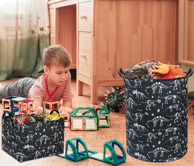 HIYAGON Rectangular Dinosaur Basket Empty Cute Storage Bin Organizer Box Dinosaur Room Decor for Books(Black Dinosaurs)-Ruum Studio Home