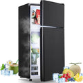 Mini Fridge with Freezer Small Refrigerator Double Door Dorm Fridge for Single Removable Shelves for Bedroom, Office, Dorm Black-Ruum Studio Home