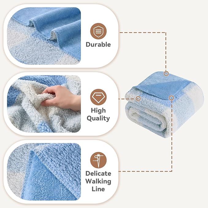 LURKA Checkered Sherpa Fleece Throw Blanket - Extra Thick and Warm Winter Soft Fuzzy Plush Blanket for Couches, Beds & Pets, Glacier, 50x60 Inches-Ruum Studio Home