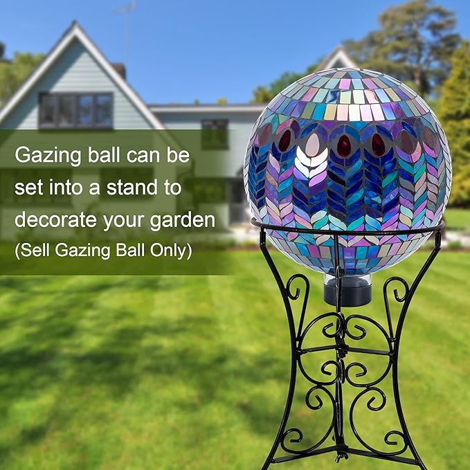 VCUTEKA Gazing Ball, Glass Mosaic Gazing Balls Sphere for Garden Lawn Outdoor Ornament Yard Decorative, 10-Inch, Purple-Ruum Studio Home