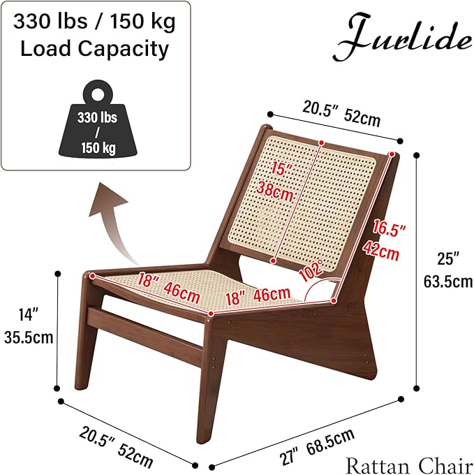 Rattan Chair 2Pcs, Mid-Century Accent Chair, Rattan Lounge Chair for Living Room, Boho Side Corner Comfy Chair for Bedroom and Balcony, Walnut-Ruum Studio Home
