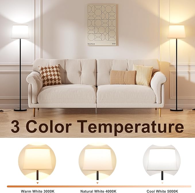 Floor Lamps for Living Room - 3 Color Temperatures Standing Lamp with White Shade, Modern Floor Lamp with LED Bulbs, Black Tall Lamp for Bedroom Office(9W Bulb Included)-Ruum Studio Home