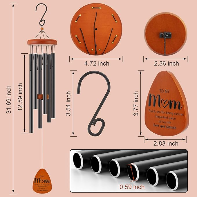 Gifts for Mom, Birthday Gifts for Mom from Daughter Son, Mother Gift for Birthday, Mothers Day, Thanksgiving, Christmas, 32 Inch Wind Chimes Gift for Home Decor-Ruum Studio Home