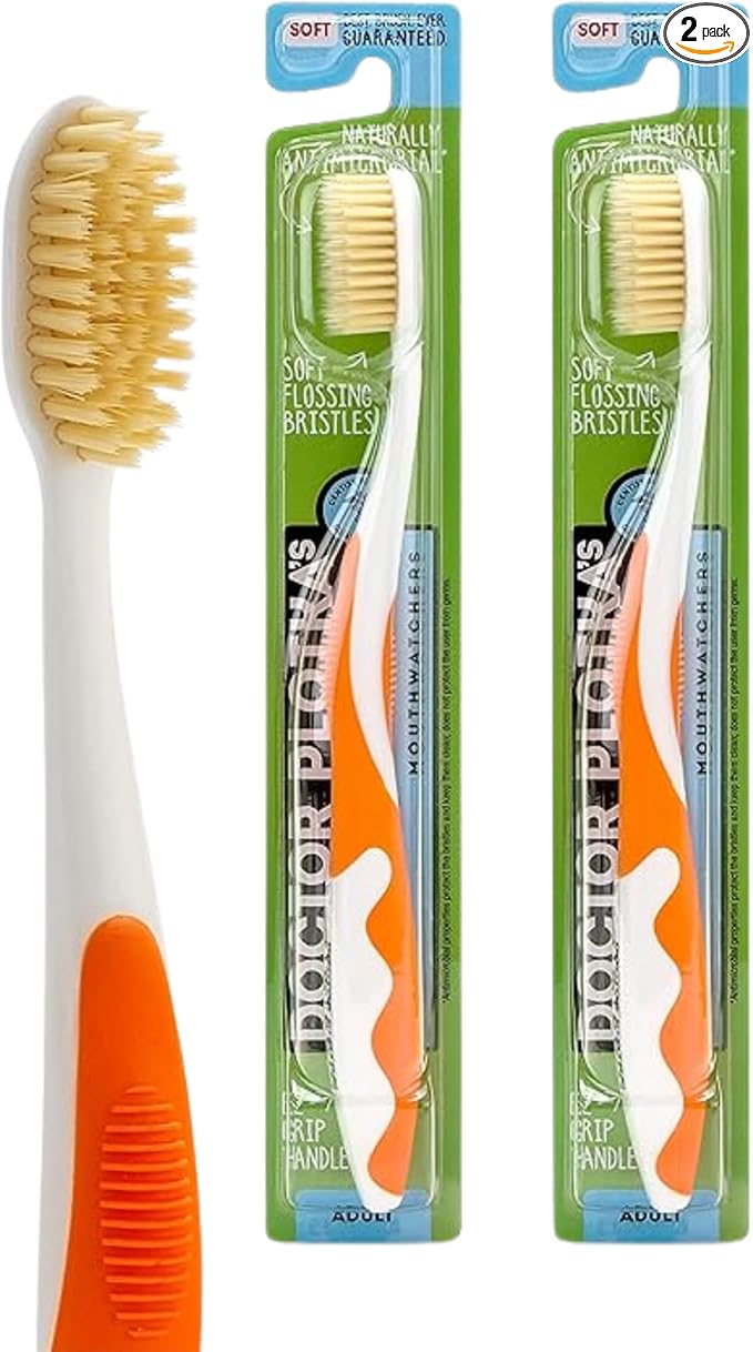 MOUTHWATCHERS Soft Flossing Manual Toothbrush for Adults, 2 Pack, Orange, Ultra Clean, Good for Sensitive Teeth and Gums, by Dr. Plotka's-Ruum Studio Home