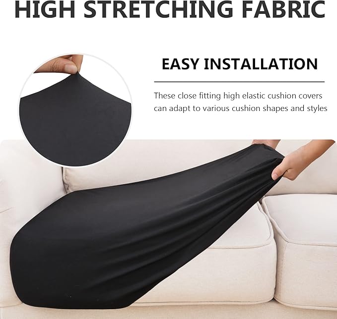 hyha Waterproof Couch Cushion Covers, Stretch Sofa Couch Seat Slipcover for Dog Washable, Non-Slip Waterproof Outdoor Cushion Covers for Patio Furniture Replacement (3 Pieces, Black)-Ruum Studio Home