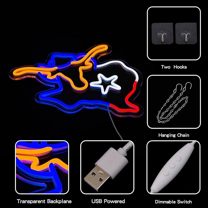 Texas Neon Sign Longhorn Neon Light for Wall Decor cowboy Neon Signs Colorful LED Neon Sign USB Powered LED Neon Light for Bedroom Living Room Mall Restaurant Shop Decor-Ruum Studio Home