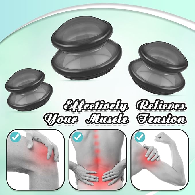TrelaCo 6 Pcs Cupping Kit for Massage Therapy 3 Sizes Silicone Cupping Set Chinese Massage Therapy for Studio Household Cellulite Joint Pain Muscle Pain(Clear Black)-Ruum Studio Home