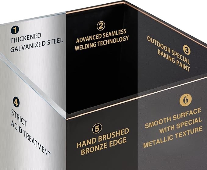 26 Inch Planter Tall Tapered Planter for Front Porch, Patio, Deck, Garden Indoor/Outdoor Tree Planters, Set of 4, Black with Copper Hand Brushed Rim-Ruum Studio Home