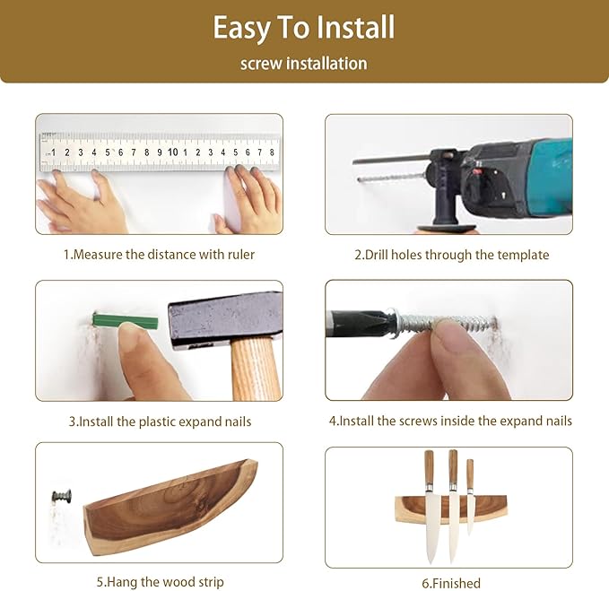 12.5 Inch Magnetic Knife Holder for Wall,Acacia Wood Knife Magnetic Strip,Knife Holder Wood Magnetic,No Drilling Knife Magnetic Strip-Strong Knife Magnet- for Kitchen Knives and Tools-Ruum Studio Home