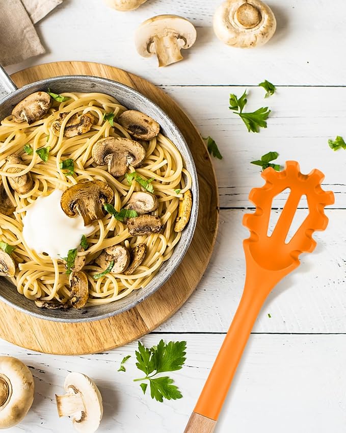 Silicone Pasta Fork, Kitchen Heat Resistant Noodle Spoon Server, BPA Free Spaghetti Strainer,12.8 inch (ORANGE)-Ruum Studio Home