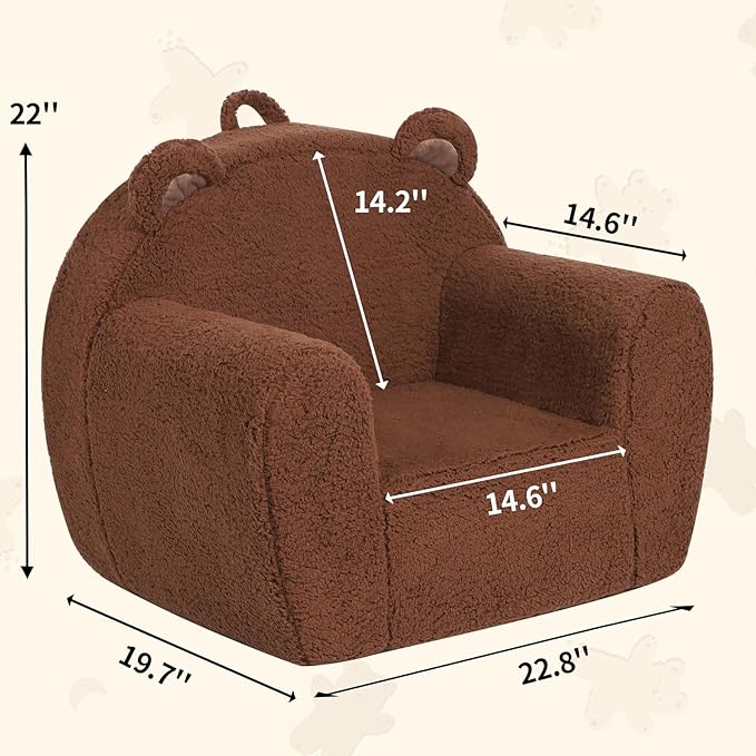 Comfy Toddler Chair, Cuddly Sherpa Teddy Bear Kids Sofa, High Back Kids Reading Chair for Boys and Girls, Brown-Ruum Studio Home