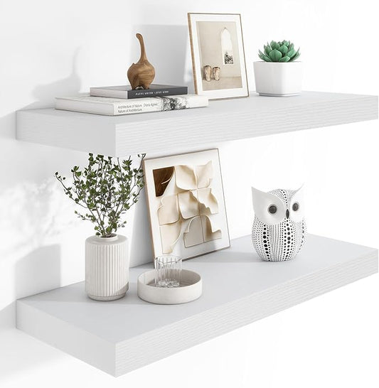 Heimlove 12" Deep Floating Shelves, 36 x 12 Inch Wall Mounted Long Floating Shelf with Invisible Brackets, for Home Decor, Bedroom, Kitchen, Living Room, Bathroom - 2 Pack, White-Ruum Studio Home