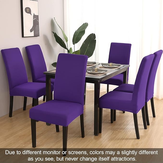 JQinHome Dining Chair Slipcover, High Stretch Removable Washable Chair Seat Protector Cover Set of 6,Chair Covers for Dining Room, Kitchen,Home Party,Wedding Ceremony(Purple, 6PC)-Ruum Studio Home