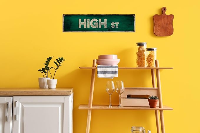 Vintage Tin Sign Retro Metal High Street Signs Stylish Wall Art Plaques for Home Decor Bathroom Kitchen House and Gothic Wall Decor or as a Unique Poster 16x4 in-Ruum Studio Home