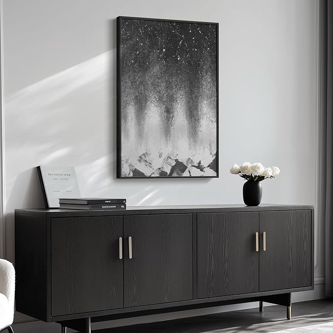 Framed Black and White Abstract Wall Art, Modern Large Canvas Paintings Artwork for Walls, Minimalist Abstract Starry Night Art Prints Pictures for Living Room Hallway Bedroom Office Bathroom Wall Decor 24x36 Inch-Ruum Studio Home