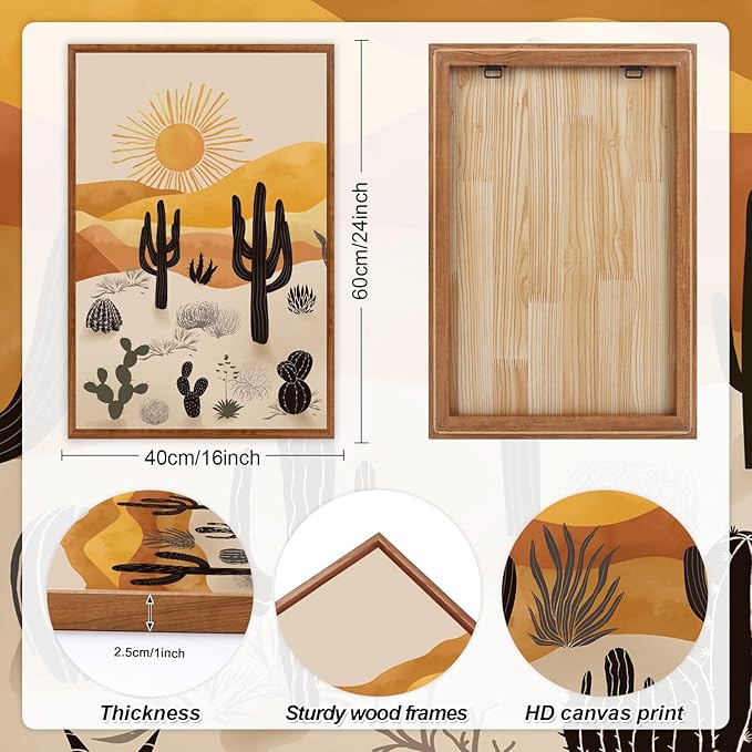 KAIRNE Cactus Canvas Wall Art,Desert Landscape Paintings,Aesthetic Abstract Prints Set of 3(16”X24”),Minimalist Farmhouse Wall Decor,Abstract Boho Artwork for Living Room Bedroom Office Decoration-Ruum Studio Home