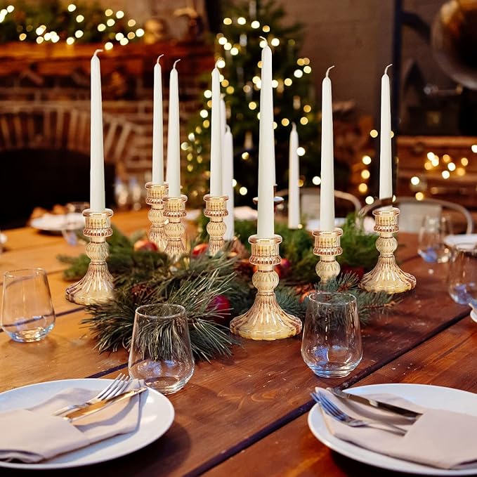 Candlestick Holders Set, 4" H Taper Candle Holders Bulk, 12Pcs Gold Glass Candle Holders for Wedding, Festival, Party & Windowsill Decor-Ruum Studio Home