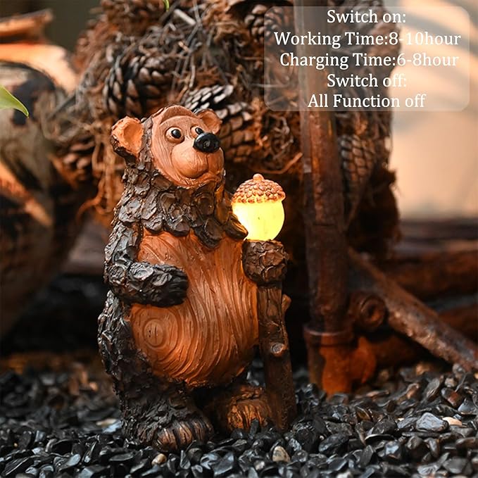 Bear Garden Figurines Outdoor Decor Solar Statue with LED Lights for Patio Lawn Yard Art Decoration Housewarming Garden Gift-Ruum Studio Home