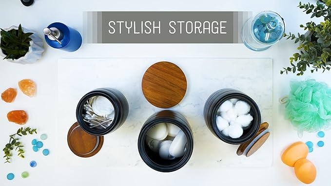 Nat & Jules Lidded Black 6 inch Ceramic and Wood Kitchen Canisters Set of 3-Ruum Studio Home