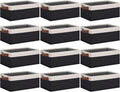 GhvyenntteS Storage Baskets for Shelves 12 Pack, Fabric Storage Bins with Leather Handles, Foldable Rectangular Storage Baskets for Organizing Home, Office (Black/White, 11.8" x 7.87" x 5.11")-Ruum Studio Home