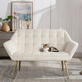 48”Small Loveseat Sofa, Modern Velvet Upholstered Mini Couch 2-Seater Fluffy Love Seat with Quilting Backs and Metal Legs for Small Space Living Room, Bedroom, Beige-Ruum Studio Home