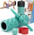 5 in1 Foam Roller Set, Trigger Point Foam Roller, Massage Roller Stick, Massage Ball, Resistance Band for Deep Muscle Massage Pilates Yoga,Fitness Exercise for Whole Body (Pure Turquoise)-Ruum Studio Home