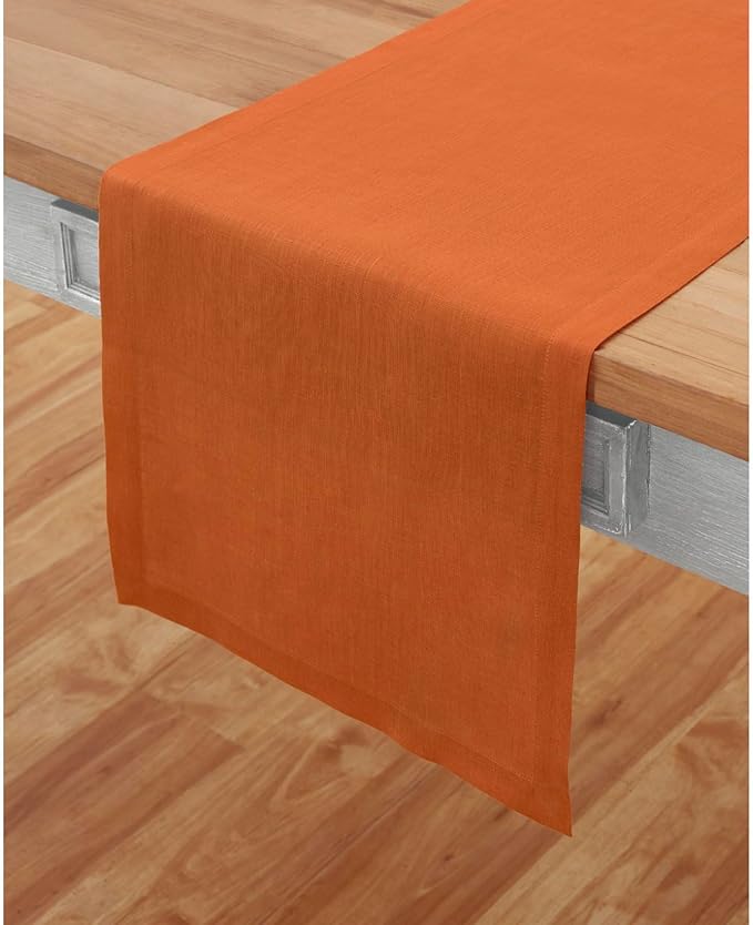 Solino Home Linen Pumpkin Table Runner 48 Inches - 100% Pure Linen Farmhouse Short Table Runner 14 x 48 Inch Ideal for Dresser and Coffee Tables - Fete - Fall, Autumn, Halloween, Thanksgiving-Ruum Studio Home
