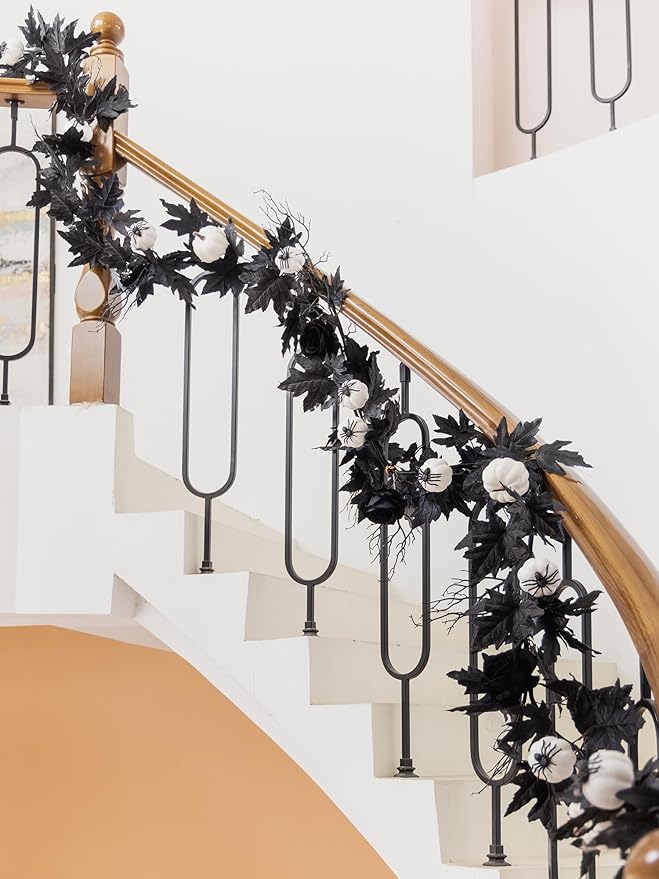MISSPIN 6FT Black Maples Leaf Garland, Halloween Fall Leaf Garland Artificial Hanging Black Maple Autumn Vine Fall Decor Maple Thanksgiving Halloween Home Decor-Ruum Studio Home