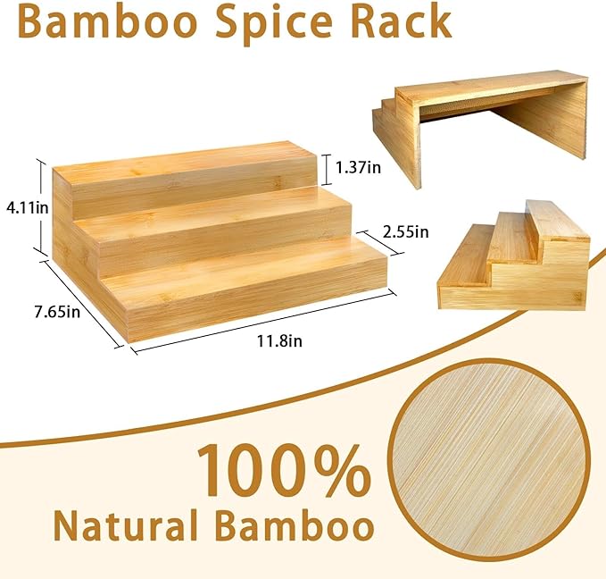 Spice Rack Organizer for Cabinet - Bamboo Spice Shelf, 3 Tier Seasoning Organizer for Countertop, Kitchen, Pantry 2 Pack-Ruum Studio Home