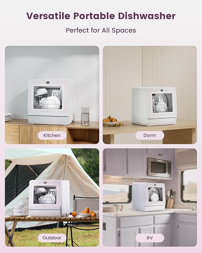 HAVA Countertop Dishwasher with Water Softener and Enhanced Energy Efficiency, Portable Dishwasher with 8 Wash Programs, Child Lock & Delayed Start Function, No Installation Needed - Misty Lilac-Ruum Studio Home