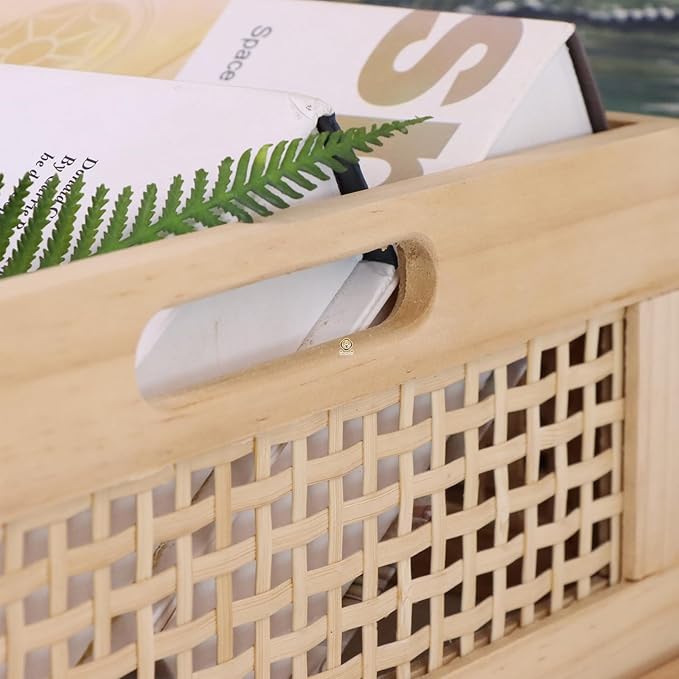 YRMT Wood Storage Crate Basket Rustic Wooden Storage Container for Organizing Decorative Bamboo Box with Handles for Pantry, Shelves Organizer 11.4" x 11.4" x 5" (Natural)-Ruum Studio Home