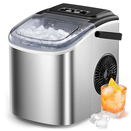 Silonn Ice Makers Countertop, 9 Cubes Ready in 6 Mins, 26lbs in 24Hrs, Self-Cleaning Ice Machine with Ice Scoop and Basket, 2 Sizes of Bullet Ice-Ruum Studio Home
