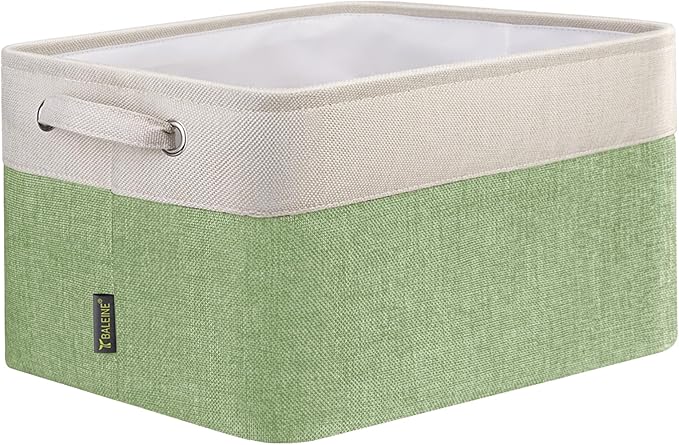 BALEINE 1 Pack Fabric Storage Bins for Shelves, Linen Storage Baskets for Organizing, Decorative Closet Bins for Clothes, Home (Green, 15''x11''x9.5'')-Ruum Studio Home