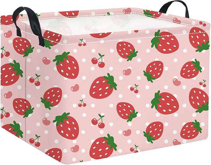 HIYAGON Rectangular Baby Girl Basket Kids Baby Storage Basket Toy Storage Bin Organizer Box Room Decor(Strawberry)-Ruum Studio Home