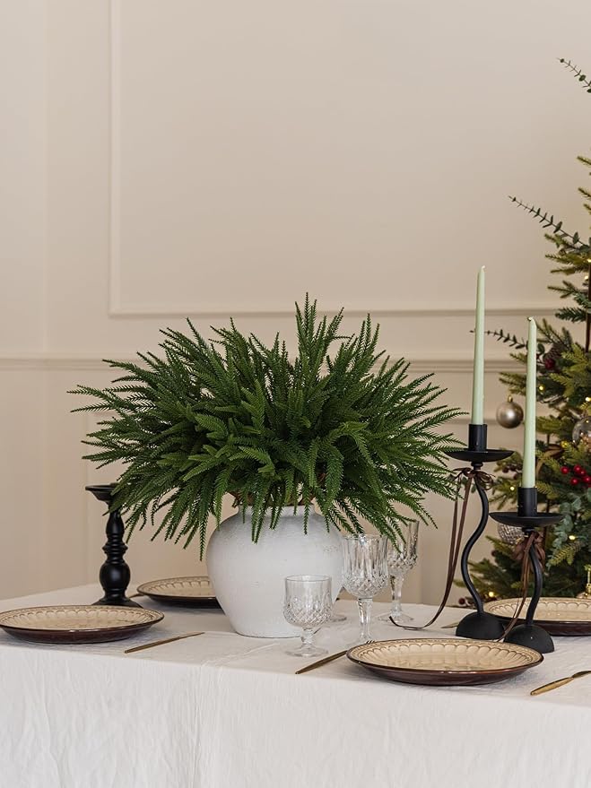 MISSPIN 30 Pcs 21.5 Inches Christmas Norfolk Pine Branches, Norfolk Pine Artificial Christmas Branches DIY Crafts Faux Pine Branches for Xmas Indoor Outdoor Home Decor-Ruum Studio Home