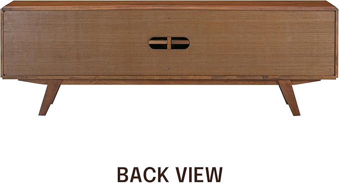 NTC Sapa Mid-Century Modern Solid Wood TV Stand 4-Door Media Console with Carved Geometric Fronts for TVs up to 75", Effortless Assembly, Dark Walnut-Ruum Studio Home
